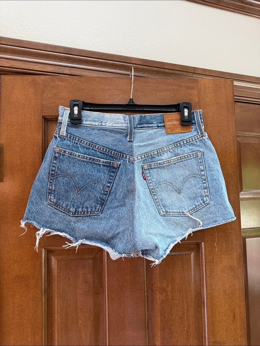 Levi's Two-Tone High-Rise Cutoff Denim Shorts - Light & Dark Blue
